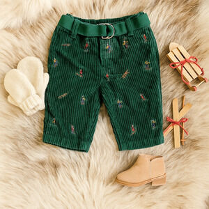 Ralph Lauren Infant Skier Embroidered Green Belted Corduroy Pants Size 6 Months